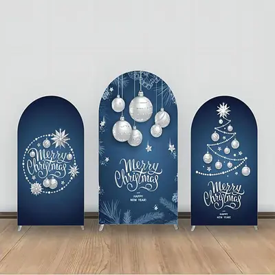 Dark Blue Silver Ball Star Leaves Arch Backdrop Kit - Aperturee