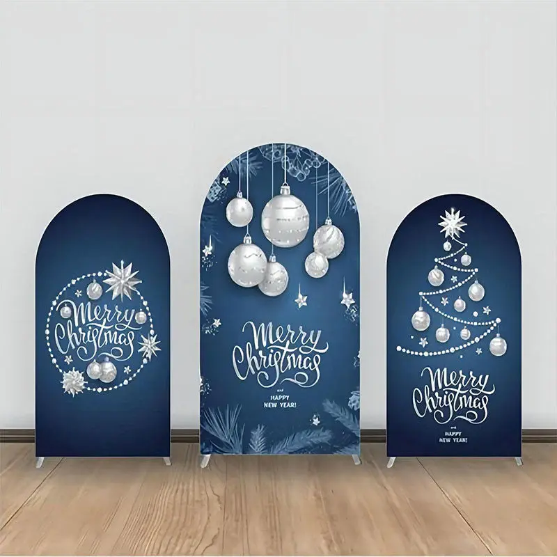 Dark Blue Silver Ball Star Leaves Arch Backdrop Kit - Aperturee