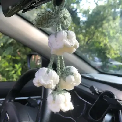 Woven Orchid Car Interior Ornament, Car Rear View Mirror Decoration, Car Interior Flower Pendant, Car Decoration Accessories,...