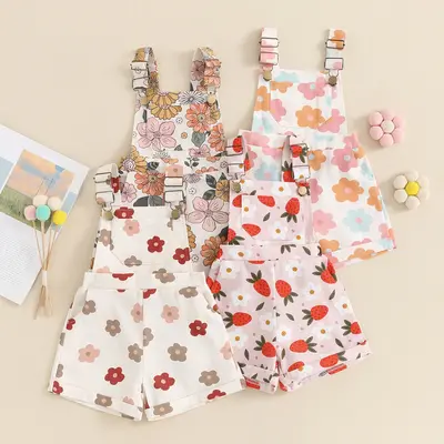 Toddler Baby Girl Clothes Summer Floral Overalls Suspender Shorts Romper Jumpsuit Little Girls Outfit Clothing