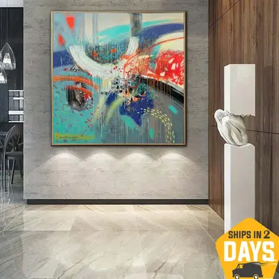 Large Abstract Colorful Oil Paintings On Canvas Creative Vivid Wall Art Contemporary Painting | BLOOMING LIFE 39.37"x39....