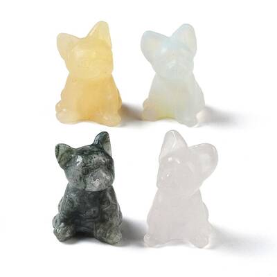 Natural & Synthetic Mixed Gemstone Carved Dog Figurines
