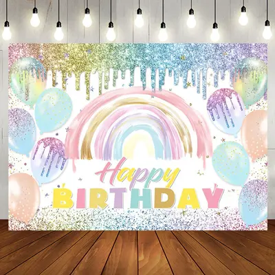 Boho Macaron Color Glitter Balloons Birthday Backdrop - Aperturee