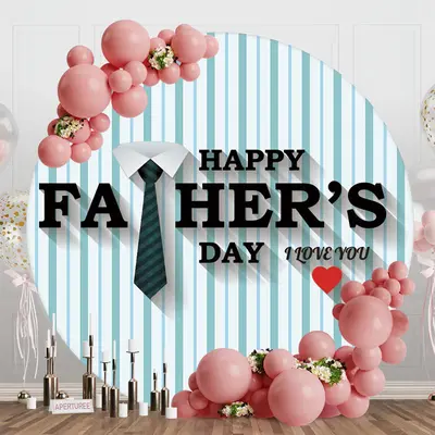 Round Green White Stripe Happy Fathers Day Backdrop - Aperturee