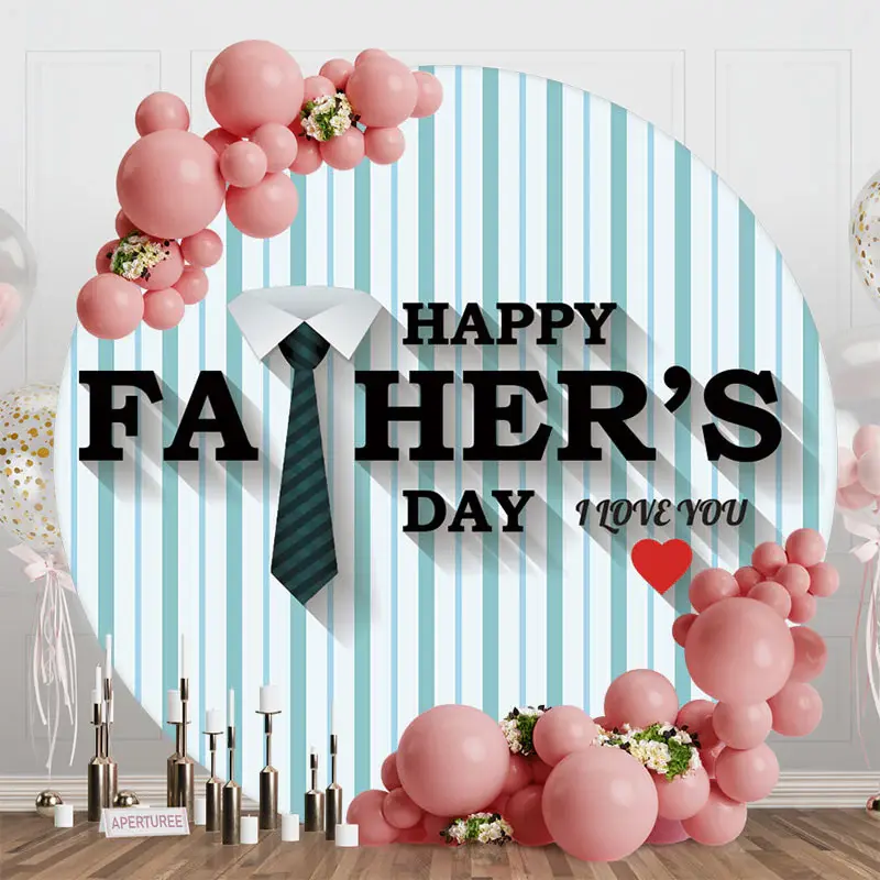 Round Green White Stripe Happy Fathers Day Backdrop - Aperturee