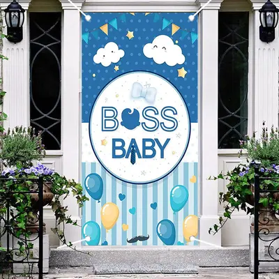 Blue Balloons Spots Boss Baby Shower Door Cover - Aperturee