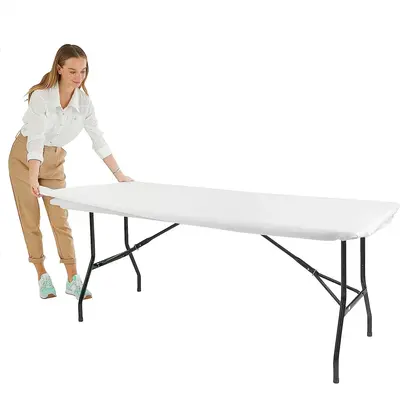 Solid Color Stretchy Tablecloth, Washable Folding Table Cover, Halloween Decor Plain Picnic Party Tablecloth without Table B...
