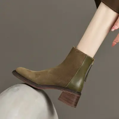 CHIKO Salbatora Square Toe Block Heels Ankle Boots