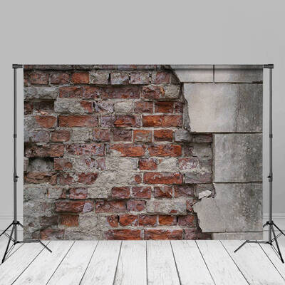 Retro Rural Grey Red Brick Wall Portrait Backdrop - Aperturee