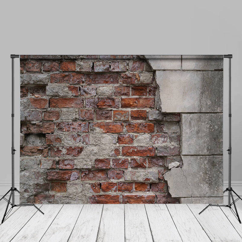 Retro Rural Grey Red Brick Wall Portrait Backdrop - Aperturee