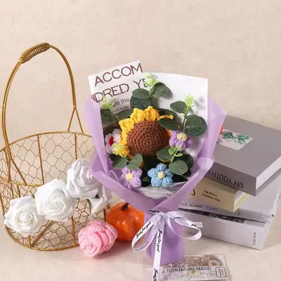 Room Decor Crochet Flower Bouquet, 1 Count Artificial Sunflower/rose Bouquet, Gift for Mom, Girlfriend, 2024 Fall Decorative ...