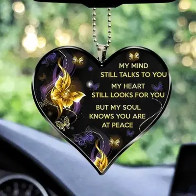 Heart Shaped Butterfly & Letter Pattern Car Decor Hanging Ornament, Creative Hanging Car Decoration, Car Interior Decor Acces...