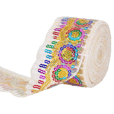 Polyester Rainbow Paillette Lace Ribbon