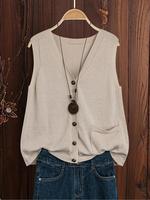 Women's Solid Color Button Front Sweater Vest, Casual Sleeveless V Neck Knitwear for Summer, Fashion Women's Knit Clothing fo...