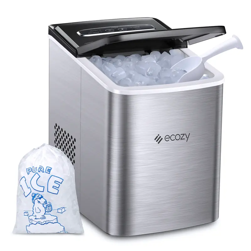 ecozy Portable Ice Maker Countertop,9 Cubes Ready in 6 Mins, 26 lbs in 24 Hours, Self-Cleaning with Ice Bags/Ice Scoop/Ice Ba...