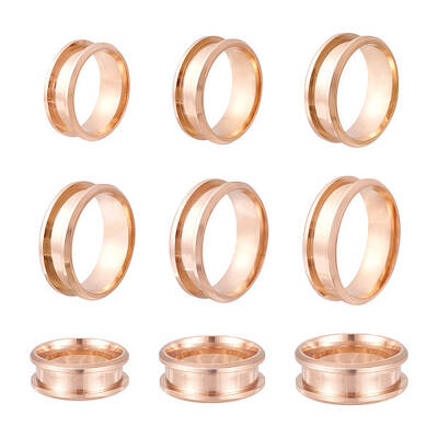 6Pcs 6 Size 201 Stainless Steel Grooved Finger Ring Settings