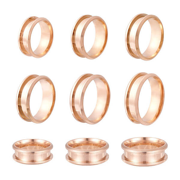 6Pcs 6 Size 201 Stainless Steel Grooved Finger Ring Settings