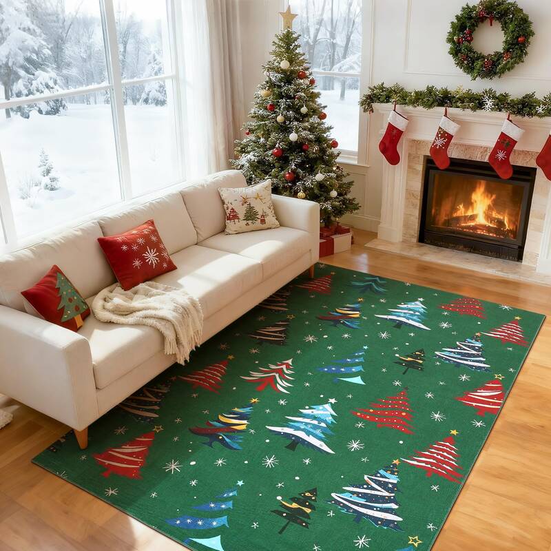 Garvee Christmas Area Rug 5x7 Non-Slip Washable Soft Low Pile Fabric Durable Reinforced Stitching Living Room Bedroom Dining ...