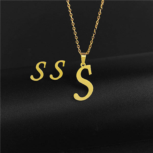 Golden Stainless Steel Initial Letter Jewelry Set