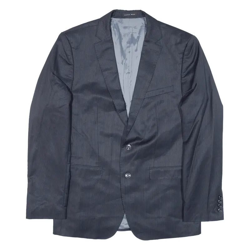 ZARA MAN Blazer Jacket Blue Wool Pinstripe Mens L