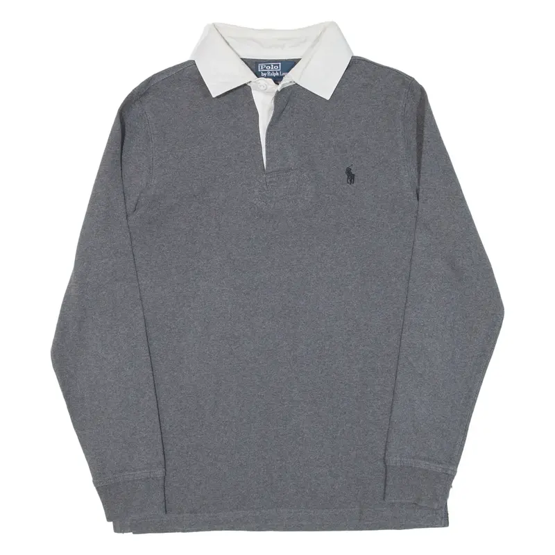 POLO RALPH LAUREN Custom Fit Mens Polo Shirt Grey Long Sleeve S