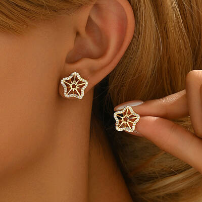 Exquisite Sweet French Style Brass Clear Cubic Zirconia Stud Earrings for Daily Gift