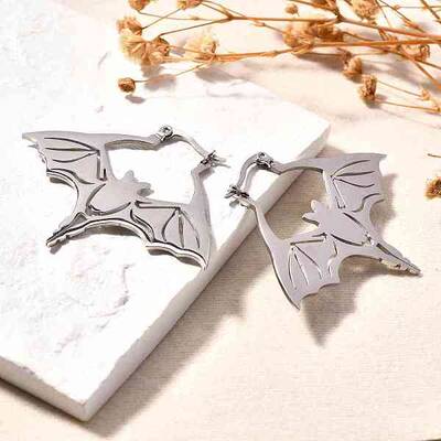 Non-Tarnish 304 Stainless Steel Bat Hoop Earrings for Women