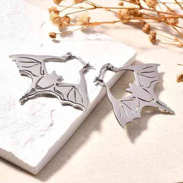 Non-Tarnish 304 Stainless Steel Bat Hoop Earrings for Women