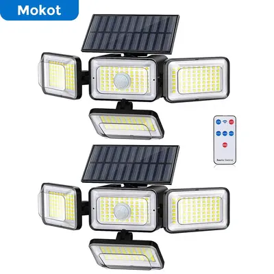 Mokot Solar Lights Outdoor, IP65 Waterproof 2800LM 288 LED Security Solar Light with Remote Control, 4 Adjustable Heads Solar...