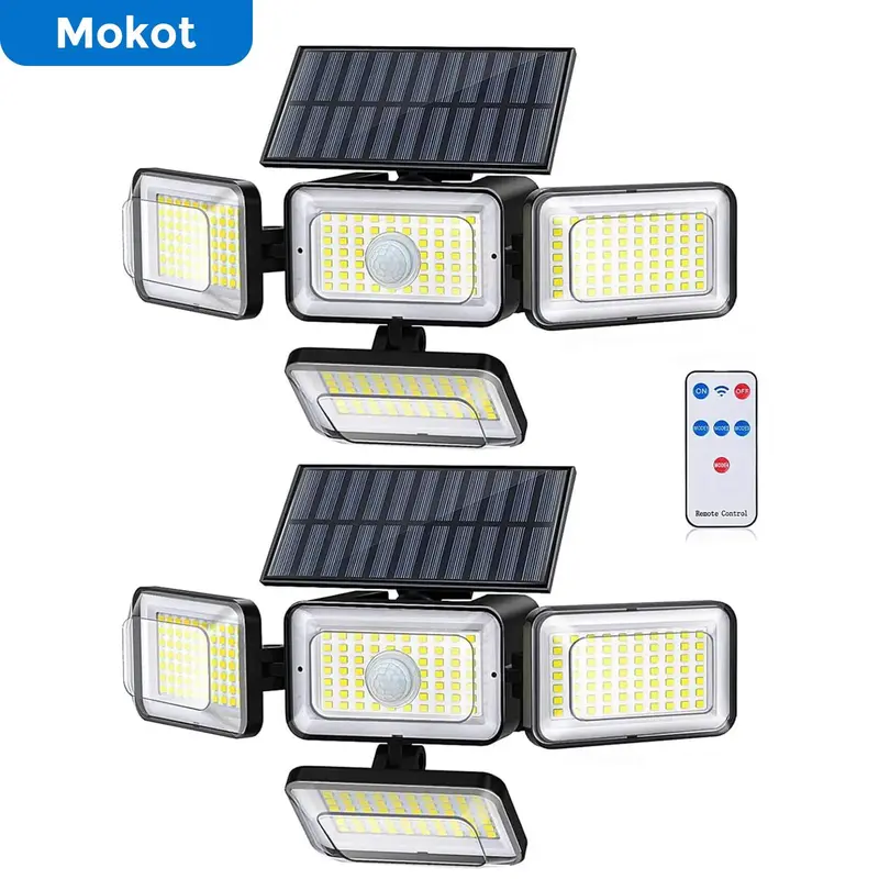 Mokot Solar Lights Outdoor, IP65 Waterproof 2800LM 288 LED Security Solar Light with Remote Control, 4 Adjustable Heads Solar...
