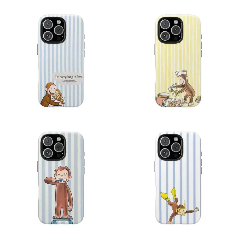 Classic Stripes Colorful Curious George Phone Case - Childhood Favorite Cartoon | Classic Children's Book Phone Cover for Sam...