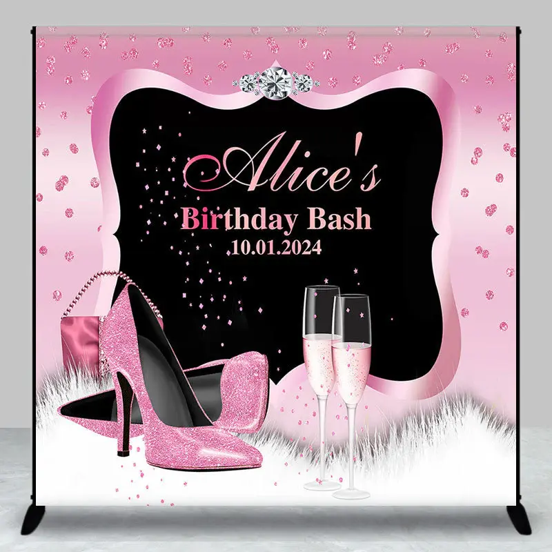 Pink High Heel Diamond Ring Custom Birthday Backdrop - Aperturee