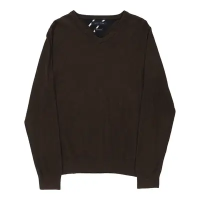 Tommy Hilfiger V-neck Jumper - Medium Brown Cotton Blend