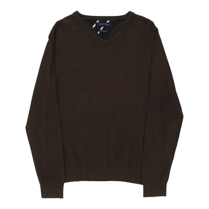 Tommy Hilfiger V-neck Jumper - Medium Brown Cotton Blend