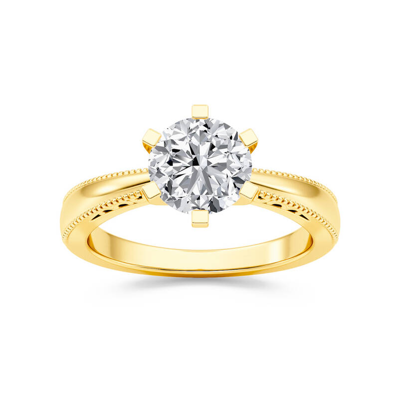 Art Deco Inspired Round Lab Grown Diamond Solitaire Ring | 10K Yellow Gold 3 CT. TW.