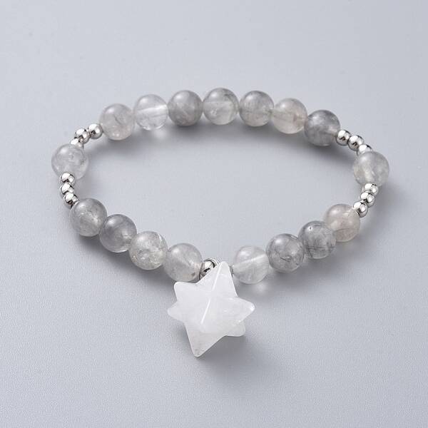 Natural Quartz Crystal Stretch Charm Bracelets