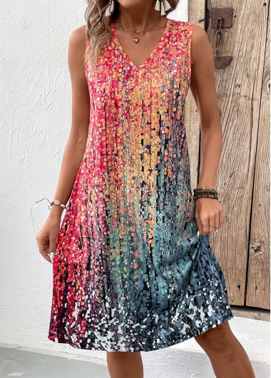 Modlily Coral A Line Sleeveless V Neck Dress - XL