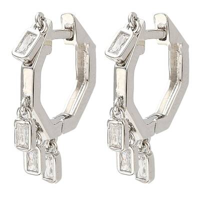 Cubic Zirconia Rectangle Dangle Hoop Earrings