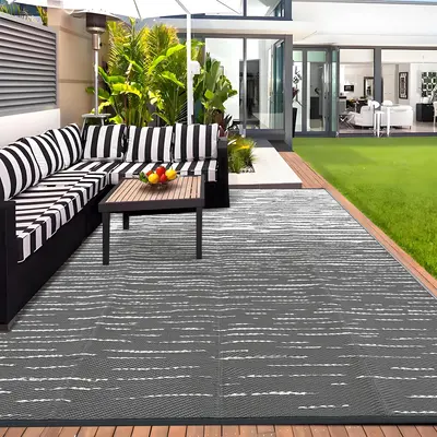 Garvee Reversible Outdoor Patio Rug 9x12ft - Waterproof, UV Resistant, Durable Plastic Straw Mat with Rubber Backing - Ideal ...