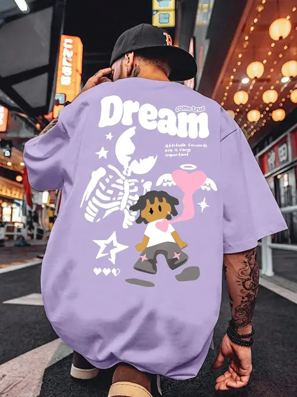 Men's Cartoon Drop Shoulder Graphic Tee, National Day Clothing, Regular Fit Round Neck Half Sleeve T-shirt for Daily Wear, C...