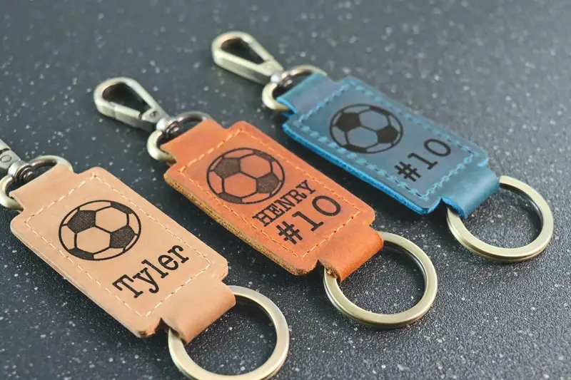 Soccer Personalized Keychain / Keyring / bag Tag / Name Tag - Leather Keychain