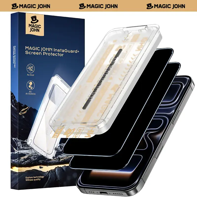 New-MAGIC JOHN Premium Upgraded Privacy Screen Protector Dustproof Bubble-Free Design Ultra-Clear for iPhone & Samsung