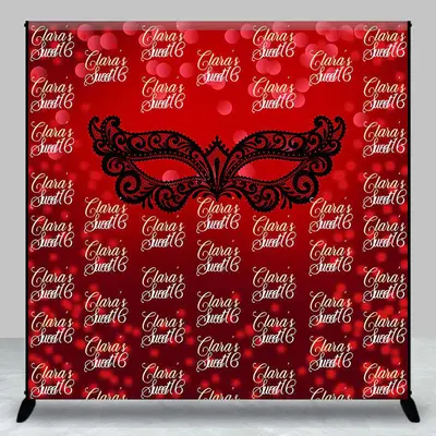 Red Sweet 16 Custom Name Mardi Birthday Backdrop - Aperturee