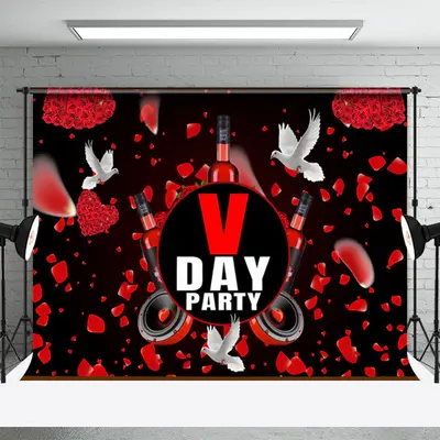 Red Rose Petal White Pigeons Valentines Day Backdrop - Aperturee