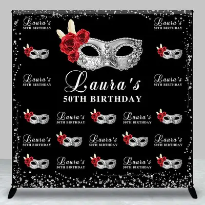 Masquerade Black Custom 50th Birthday Party Backdrop - Aperturee