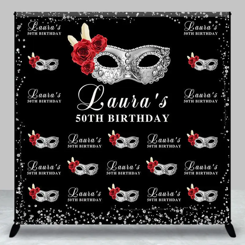 Masquerade Black Custom 50th Birthday Party Backdrop - Aperturee
