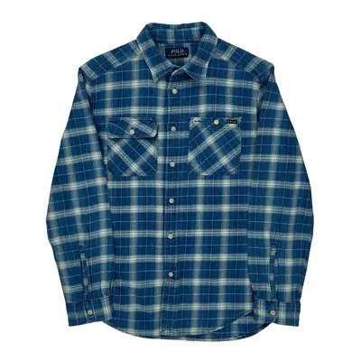 Polo By Ralph Lauren Checked Flannel Shirt - Medium Blue Cotton