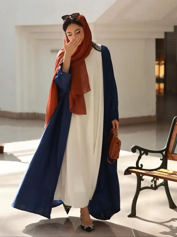 Traditional Middle Eastern Modest Cardigan in Dark, Oversized Woven Fabric for All Seasons, Stylish Loose Fit Abaya for Women