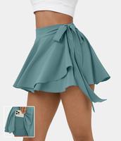Halara Breezeful High Waisted Lace Up 2-in-1 Side Pocket Flowy Micro Mini Flare Quick Dry Casual Skirt