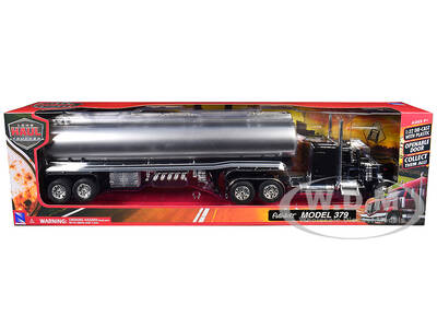Peterbilt 379 Truck Black with Tanker Trailer Silver \